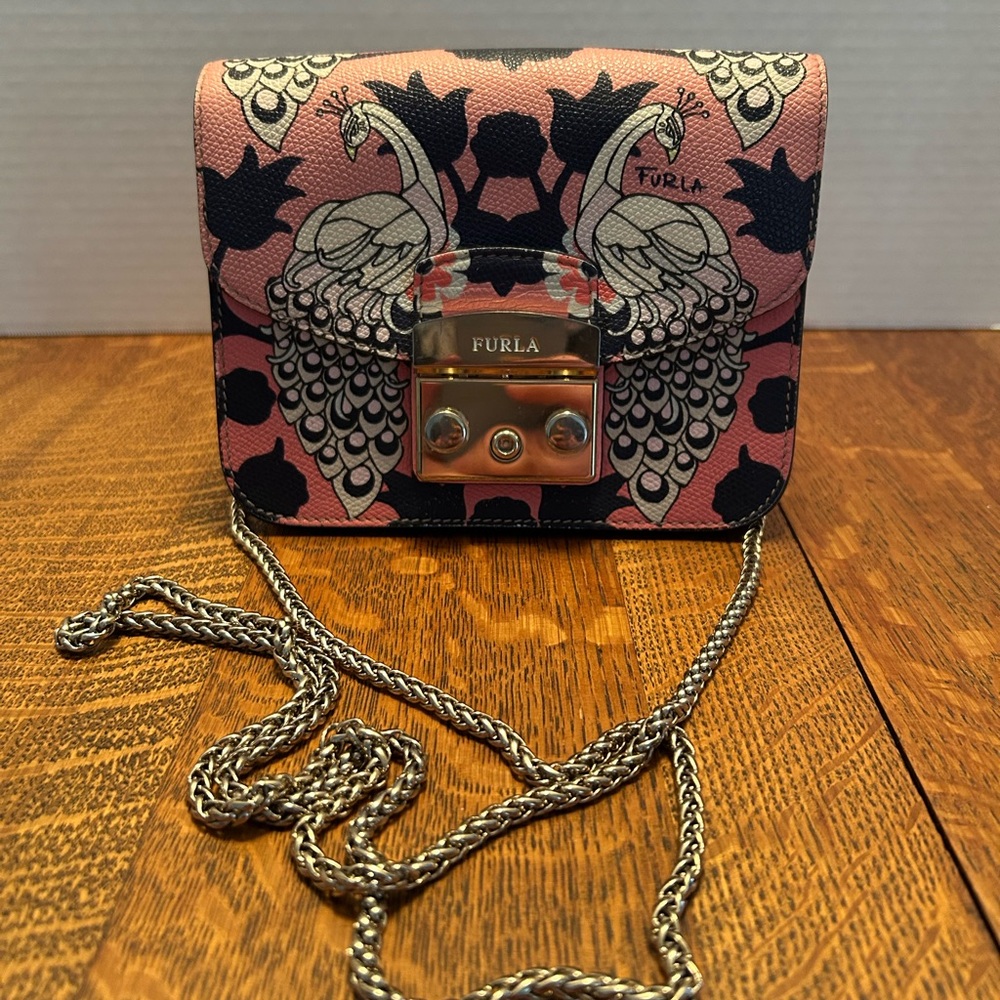 Furla Mini Metropolis Pink Peacocks Limited Edition Crossbody Handbag